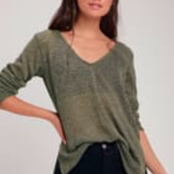 Stansbury Olive Green Loose Sheer Knit Sweater Top - Picture 1 of 7